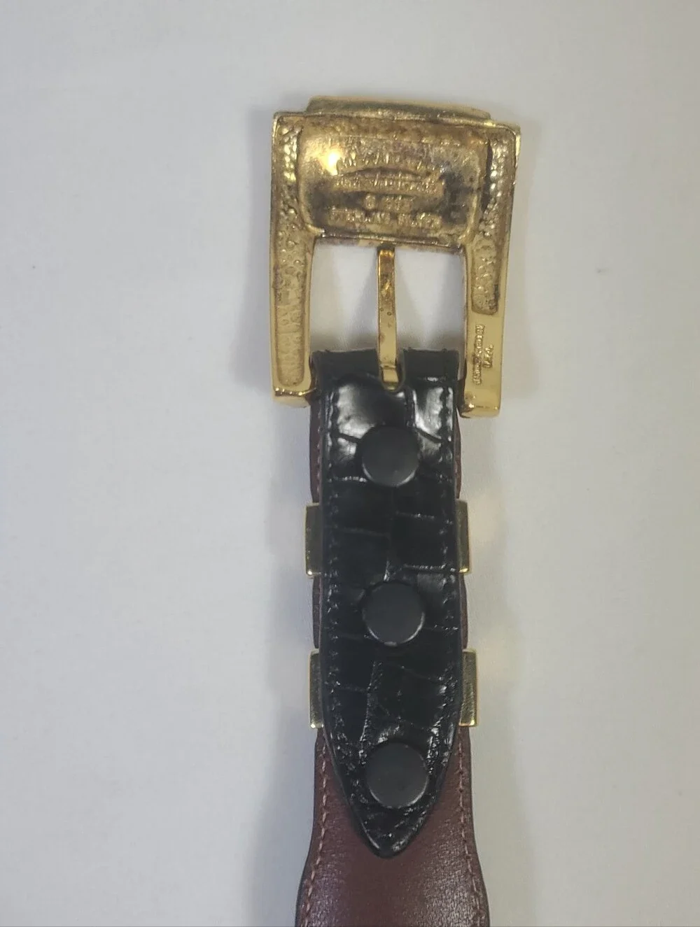Alexander’s Sterling Silver Gold Plated Black Alligator Belt & Buckle USA Sz 34